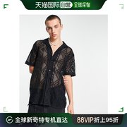 香港直邮潮奢 reclaimed vintage 男士再生复古蕾丝短袖衬衫(黑色