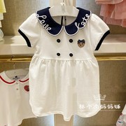 小熊童装夏款女童婴童款海军领短袖连衣裙儿童裙子