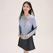 HTCU 23AW 露米 立体刺绣条纹收腰长袖衬衫女蓝色修身设计感女