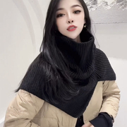 围巾女冬季护颈时尚，外搭套头围脖黑色，高领脖套韩系潮针织毛线披肩
