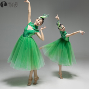 现代舞春天的芭蕾舞裙演出服，小天鹅绿色蓬蓬纱，短裙舞台表演服