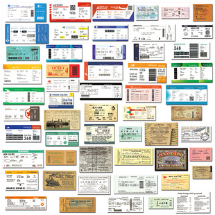 55张航空登机牌贴纸，复古火车票船票，汽车票门票行李箱防水涂鸦贴纸