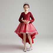 儿童红色礼服公主裙，女童洋气生日小女孩花童婚礼，主持人钢琴演出服