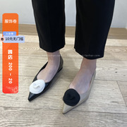 韩国东大门2023春ins气质简约尖头拼色花朵装饰低帮平底单鞋