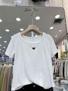 纯色圆领短袖T恤女夏季修身显瘦简约百搭休闲上衣0.17