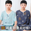 青少年棉绸睡衣男童夏季薄款短袖初中学生家居服人造棉男大童套装