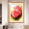 纯手工十字绣成品粉色，玫瑰甜蜜玫瑰，客厅大幅植物花卉装饰挂画