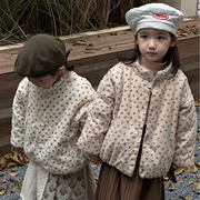 韩国女童碎花棉衣，冬季加绒加厚棉服2023韩版保暖宝宝棉袄外套