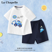 拉夏贝尔男童夏季套装2024婴儿，宝宝纯棉衣服儿童运动短袖夏装