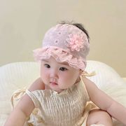 婴儿遮囟门发带帽子女宝宝，卤门帽纯棉镂空超薄透气夏天小月龄胎帽