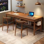 加长版双三人写字桌会议桌简约子办公电脑桌长条桌实木书桌家用