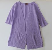 女款外贸出口尾货复古七分袖无扣中长款毛衣开衫紫色不扎