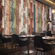 复古怀旧3d木纹壁纸餐厅酒吧墙纸个性奶茶店烧烤店背景墙装饰壁画