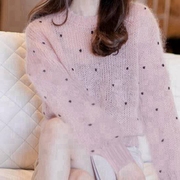 马海毛毛衣女薄款镂空粉色海马针织衫，今年流行外套女2023