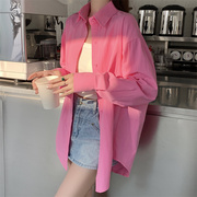 玫粉色衬衫春装女款2024上衣宽松设计感小众衬衣外套