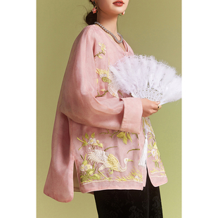 素木复古刺绣欧根纱外套，女春季新中式大码女装2024年气质上衣