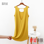 夏季吊带连衣裙韩版黄色性感，家居背心裙中长款可外穿无袖潮睡衣裙