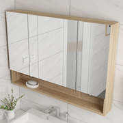 新原木色浴室镜柜实木单独防水厕所小空间收纳柜卫生间镜子柜壁
