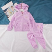 格林婴童2-7岁女童春装香芋紫天鹅绒连帽上衣+运动长裤两件套装
