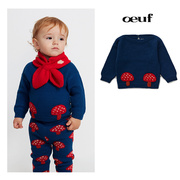 OEUF 秋冬儿童圆领休闲深蓝蘑菇长袖毛衣婴儿宝宝保暖针织衫