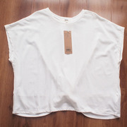 外贸日单T恤女夏装短袖纯棉白色圆领宽松罩衫露背显瘦性感甜美潮