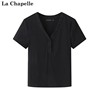 拉夏贝尔/La Chapelle夏季法式复古V领短袖纯色修身显瘦套头