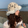 夏季手工编织清新荷叶边蕾丝，镂空渔夫帽子，沙滩遮阳帽防晒花边帽潮
