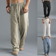 Cotton Linen Loose Trousers Men Summer Cargo Pants 棉麻长裤