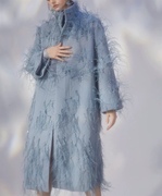 设计师秋冬蓝灰羽毛钻饰立领，大衣女
