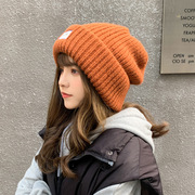 日系毛线堆堆帽子女秋冬季百搭韩版针织帽，保暖护耳大头宽松帽工厂