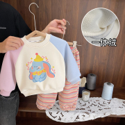 2-6岁女宝宝洋气拼色卫衣3女婴儿秋冬装女童加厚一体绒打底衫