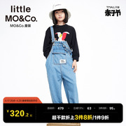 little moco童装春秋装女童裤子牛仔裤儿童连体背带裤男大童长裤