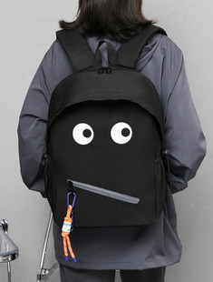 书包女中学生双肩包可爱(包可爱)怪兽黑色大容量，高中生轻便休闲电脑背包
