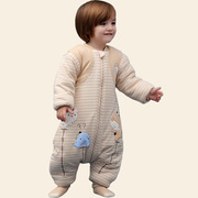 彩棉婴儿睡袋分腿式可拆袖小童宝宝儿童防踢被春秋薄款纯棉连体衣