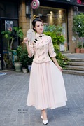 改良旗袍上衣两件套女夏季中国风复古修身显瘦茶服