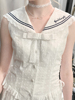 梗豆圣托里尼假日 少女航海原创设计水手领小白裙女夏无袖