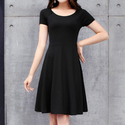 优雅芭蕾领修身显瘦收腰黑色连衣裙夏装气质减龄小黑裙
