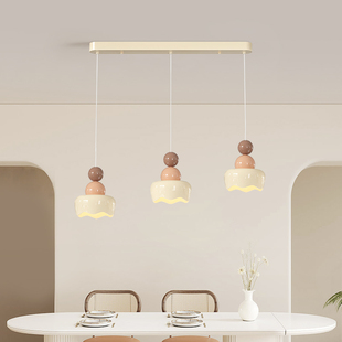 餐厅吊灯全光谱奶油风，三头饭厅灯具，长条现代简约餐桌吧台吊线灯具