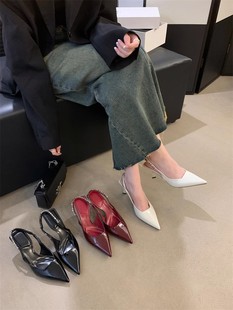 法式高级感红色婚鞋包头凉鞋仙女鞋子2024春夏季尖头高跟单鞋