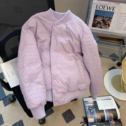 潮流高货紫色棉服女ins港风2024设计感小众气质夹棉棒球服夹