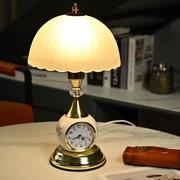 床头台灯卧室静音钟表触摸陶瓷可调光灯欧式创意简约家用书房台灯