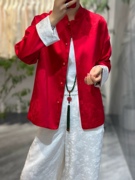 高级感轻奢醋酸红色外套，女春秋中式国潮风，唐装气质上衣两面穿