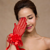 新娘手套红色短款婚纱礼服，旗袍配件敬酒服网纱，韩式甜美结婚花朵