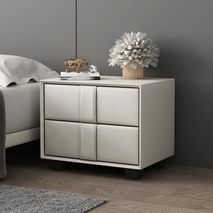 意式简约床头柜皮质白色配床边小型全实木颜色尺寸可以定制