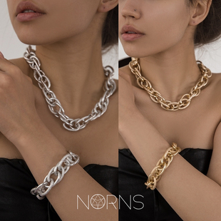 norns欧美夸张街头嘻哈时尚，霸气大金链男女，项链锁骨链手链套装