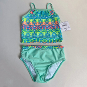 外贸 出口 女童夏季泳衣套装 op女孩游泳泳衣两件套