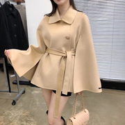 韩国东大门冬装法式高级感时尚，翻领毛呢外套女斗篷式披肩羊绒大衣