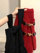 落日海棠新中式红色毛衣两件套装女2023秋冬穿搭吊带裙子