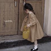 高级感！ins森系复古~2025春秋新款韩国女童法式单排扣风衣外套潮