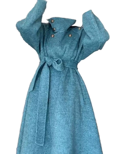 大码胖mm韩版高级感蓝色立领，大衣女春季气质，赫本风宽松高级感外套